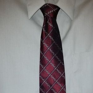 Daniel De Fasson Mens Classic Silk Tie Burgundy Diamond Stripe Pattern